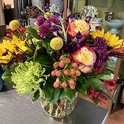 seasonal special flower arrangement with a variety of flowers in a vase